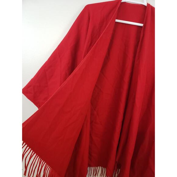 (J5) Womens Shawl Cape Poncho Wrap Fringed Size OS One Size Red Made in France - Picture 4 of 6